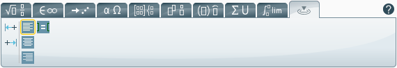 MathType editor window showing the alignment buttons that do not work.