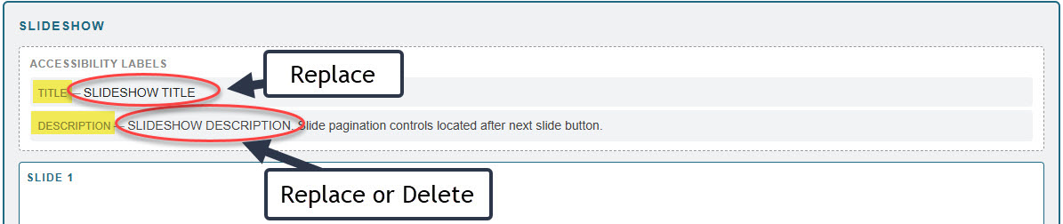 slideshow editing with title and description fields highlighted