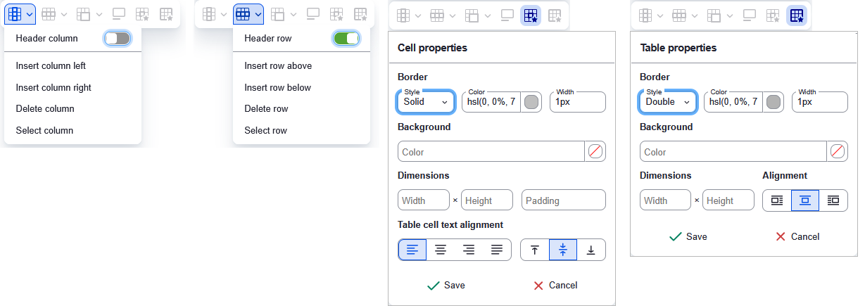 full set of table tools expanded. All described above.